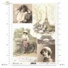 Paryż, wieża Eiffla, sielankowa atmosfera, retro, rower, suknia, dawna moda, kobieta, dziewczyna, stare widokówki